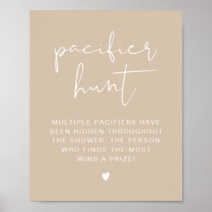 Poster INDIE Boho Beige Pacifier Chasse Baby shower Jeu P