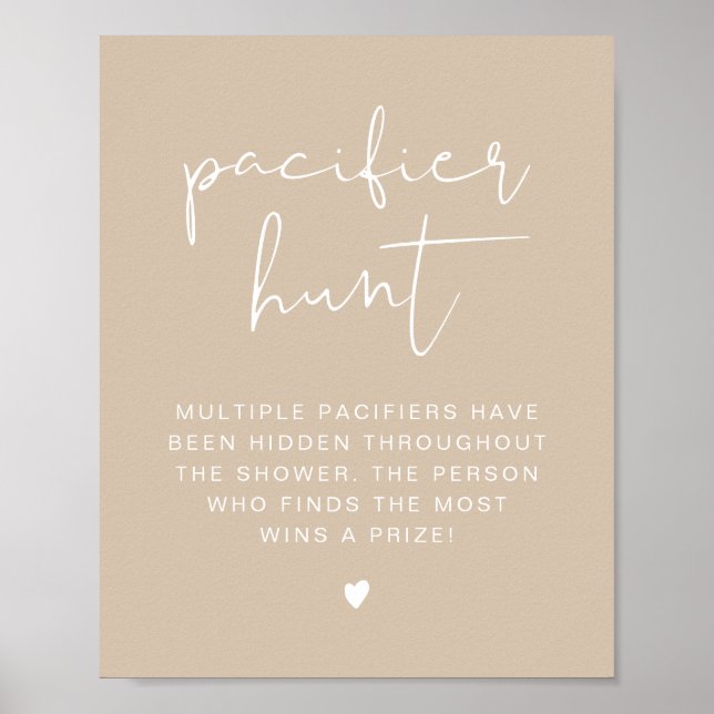 Poster INDIE Boho Beige Pacifier Chasse Baby shower Jeu P (Devant)