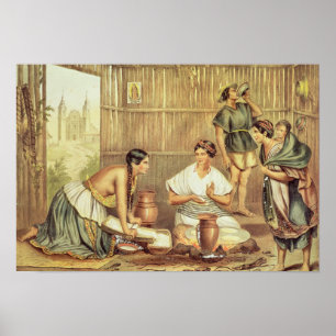 Poster Indiens préparant des tortillas