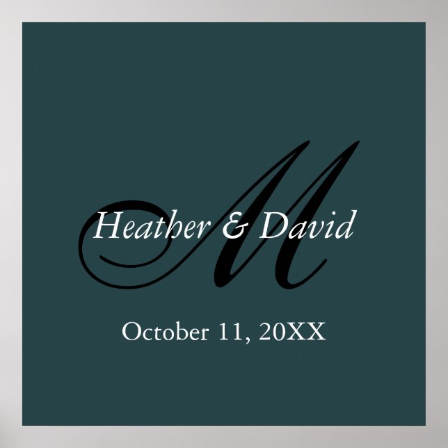 Poster Indigo Color Stylo mignon Monogram Mariage (Devant)