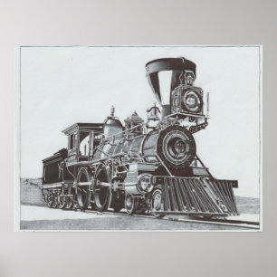 Poster "Industrial Revolution" Ink drawing of Locomotive