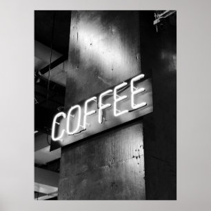 Poster industriel noir et blanc Neon Coffee Poster