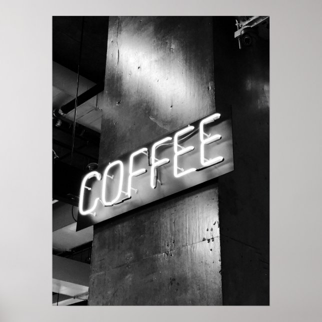 Poster industriel noir et blanc Neon Coffee Poster (Devant)