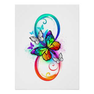 Poster Infini lumineux avec papillon arc-en-ciel