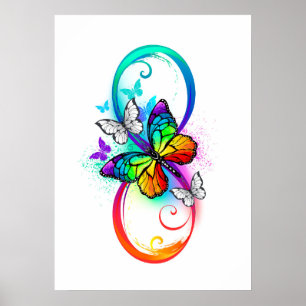 Poster Infini lumineux avec papillon arc-en-ciel