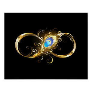 Poster Infinité avec plume de paon doré