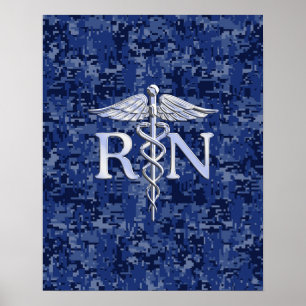 Poster Infirmière autorisée RN Caduceus sur Camo bleu de 