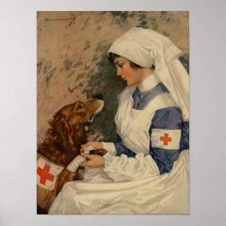 Poster Infirmière de guerre avec Golden Retriever 1917 WW