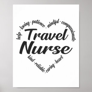 Poster Infirmière de voyage Coeur Mot Cloud
