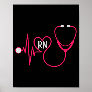 Poster Infirmière Diplômée Rythme Cardiaque Stéthoscope