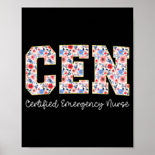 Poster Infirmière d'urgence certifiée Cen Vintage Fleurs
