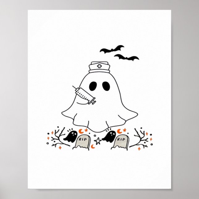 Poster Infirmière Ghost mignonne Halloween Design T-shirt (Devant)