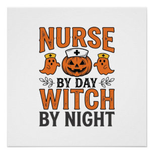 Poster Infirmière Halloween Sorcière la nuit Vintage Shir