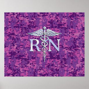 Poster Infirmière inscrite RN Caduceus sur Camouflage ros