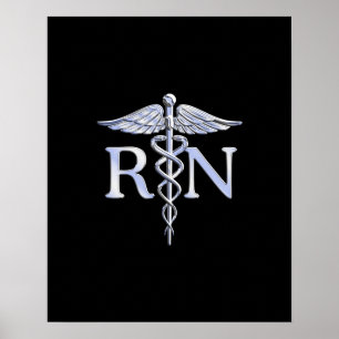 Poster Infirmière inscrite RN Silver Caduceus en noir