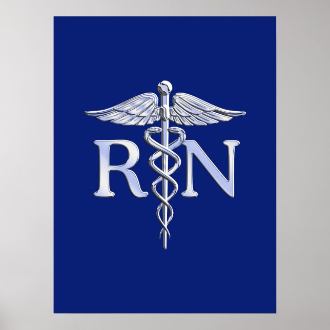 Poster Infirmière inscrite RN Silver Caduceus Navy Blue d (Devant)