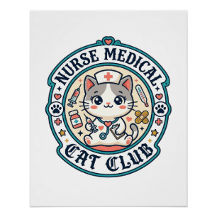 Poster Infirmière médicale chat drôle conception amateur