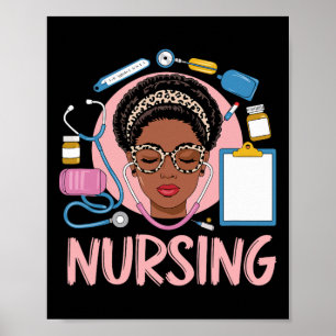 Poster Infirmière noire forte fille afro mélanine africai