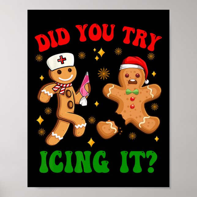 Poster Infirmière Retro Icu Noël Gingerbread Avez-Vous Es (Devant)