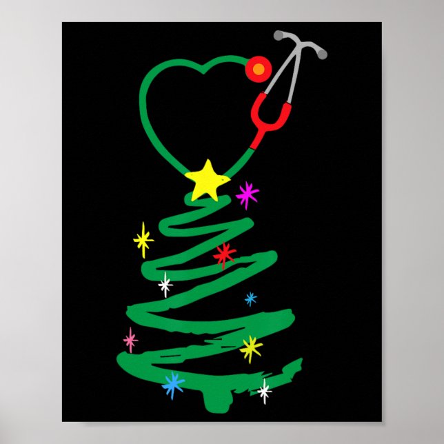 Poster Infirmière sapin de Noël Stethoscope Infirmières X (Devant)