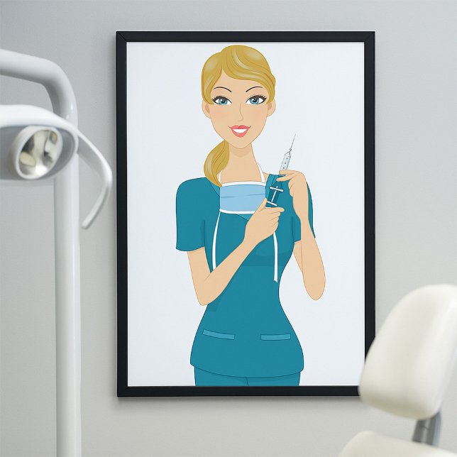 Poster Infirmière souriante avec seringue (Créateur téléchargé)