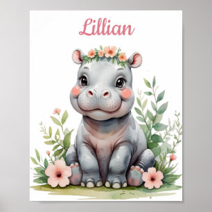Poster Infirmière sur mesure Safari de fille Hippo bébé