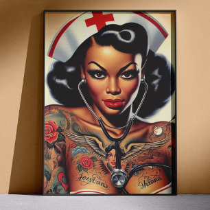 Poster Infirmière tatouée pin-up