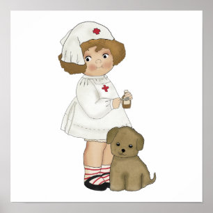 Poster Infirmière vintage avec T-shirts et cadeaux chiots