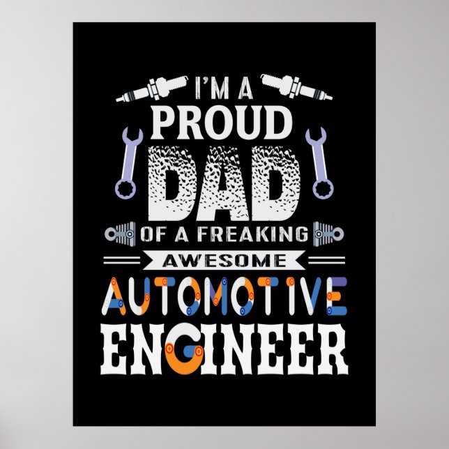 Poster Ingénieur Fier Papa D'Un Ingénieur Automobile (Devant)