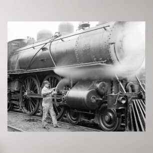 Poster Ingénieur huilant une locomotive, 1904. Photo anci