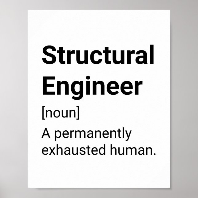 Poster Ingénieur Structurel Drôle Définition - Épuisé (Devant)