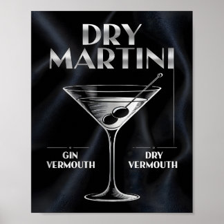 Poster Ingrédients de cocktail Dry Martini Silver Black B