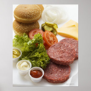 Poster Ingrédients pour des cheeseburgers