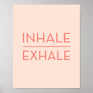 Poster Inhale Exhale Coral Rose Motivational Yoga Citatio