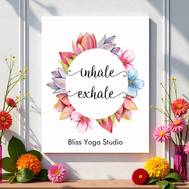 Poster Inhale Exhale Fleurs Roses Citations De Yoga (Créateur téléchargé)