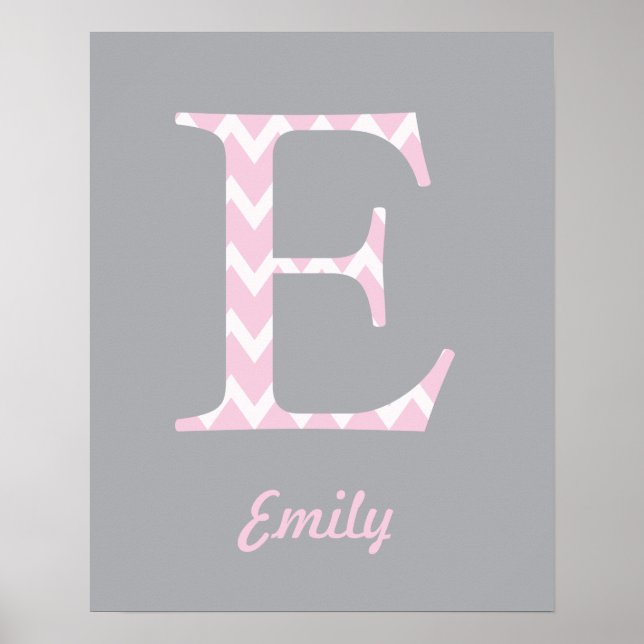 Poster initial "E" personnalisé Chevron Pink Nom (Devant)