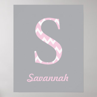Poster Initial S" Personnalisé Chevron Pink Baby Name