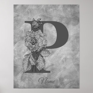 Poster Initiale P élégante monogramme Pivoine Personnalis