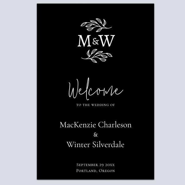 Poster Initiales de monogramme de couple de mariage botan (Modern minimalist wedding couple monogram initial wedding welcome sign)