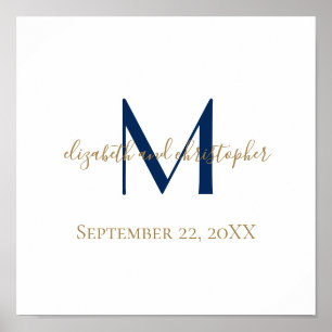 Poster Initiales de nom en monogramme Cadeau de date de m