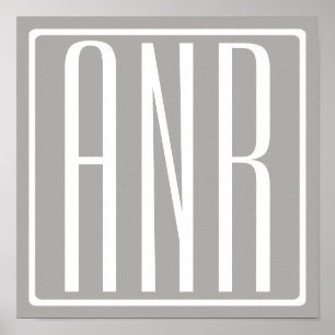 Poster Initiales Monogramme Blanc Sur Gris Clair