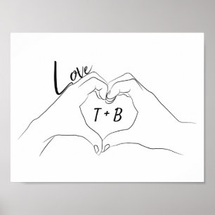 Poster Initiales monogrammes Love Heart Line Art Dessin