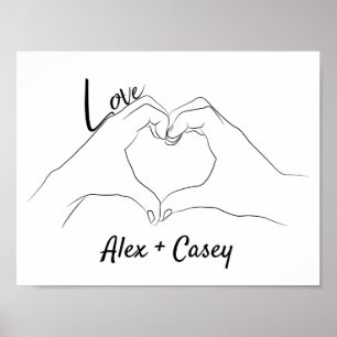 Poster Initiales monogrammes Love Heart Line Art Dessin