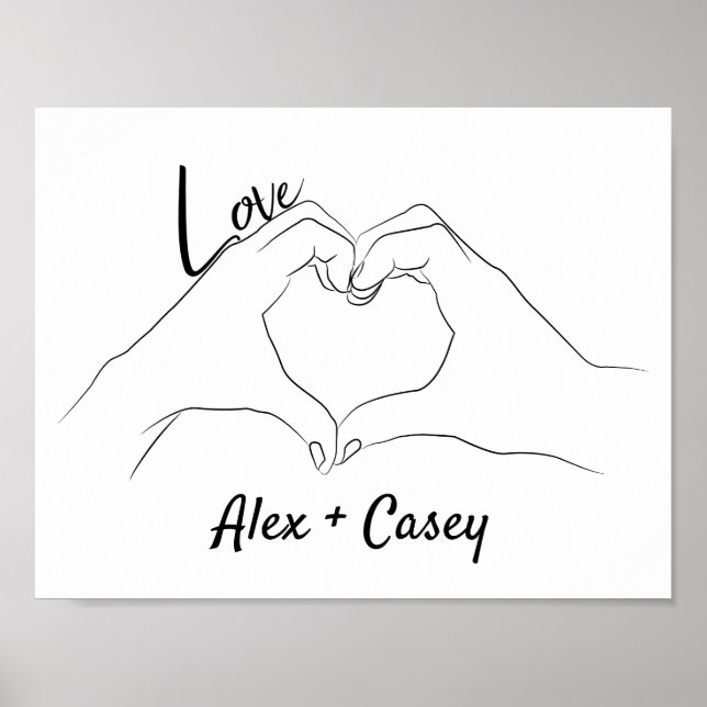 Poster Initiales monogrammes Love Heart Line Art Dessin (Devant)