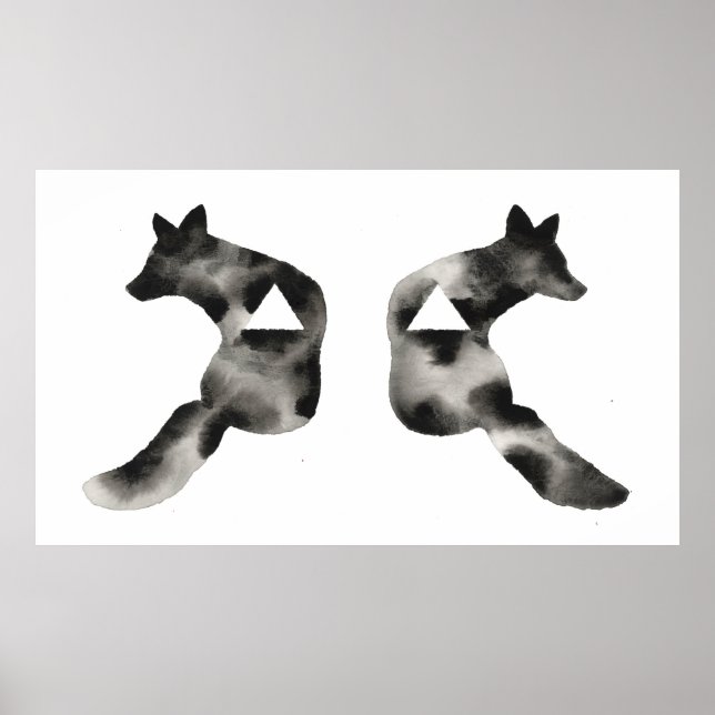 Poster Inkblot géométrique Fox Triangle noir blanc modern (Devant)