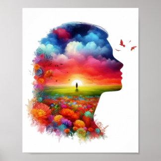 Poster Inner Peace: Vibrant Sunset & Wildflower Mindscape
