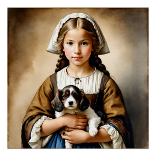 Poster "Innocence Affluente" "Cornelia" Fille avec chiot