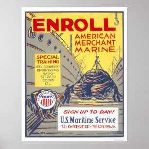 Poster Inscrivez-vous à American Merchant Marine - WPA