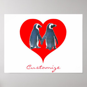 Poster Inséparables Penguin Couple Red Heart Thunder_Cove