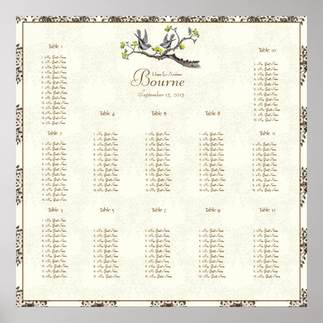 Poster Inséparables Vintages jaune et ivoire (Devant)